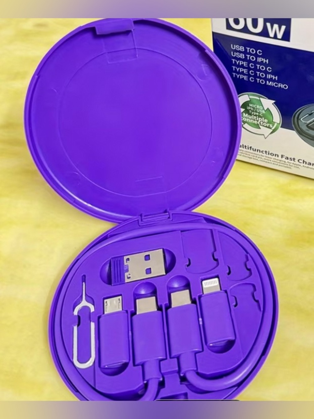 Portable Multi-Connector Charging Cable Kit - Purple